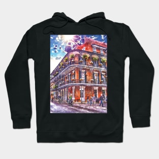 New Orleans Watercolor with Happy Blue Skies and Classic Architecture Hoodie